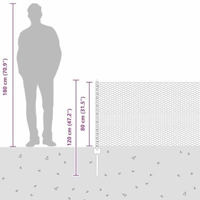 VidaXL Hek met paal zilver 0,8 x 25 m staal