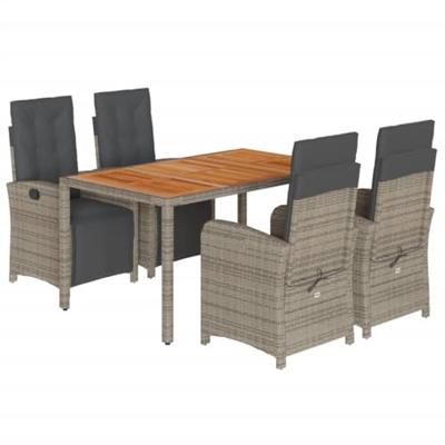 5-delige Tuinset met kussens poly rattan grijs