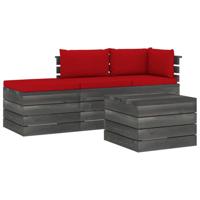 vidaXL 4-delige Loungeset met kussens pallet massief grenenhout - thumbnail