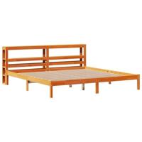 Bedframe met hoofdbord massief grenenhout wasbruin 200x200 cm - thumbnail