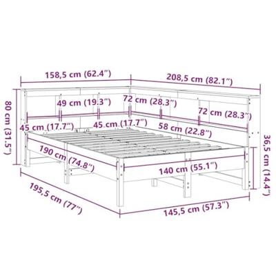 Bed met boekenkast zonder matras grenenhout wasbruin 140x190 cm