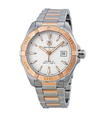 Tag Heuer Aquaracer automatische zilveren wijzerplaat roestvrij staal en 18kt rosgoud herenhorloge WAY2150.BD0911 Tag Heuer Aquaracer automatische zilveren wijzerplaat roestvrij staal en 18kt rosgoud herenhorloge WAY2150.BD0911