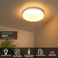 Lucide BISKIT - Plafonnière Badkamer - Ø 34,5 cm - LED - 1x24W 2700K - IP44 - Bewegingssensor - Wit - thumbnail