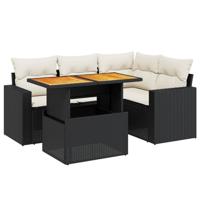 5-delige Loungeset met kussens poly rattan zwart - thumbnail