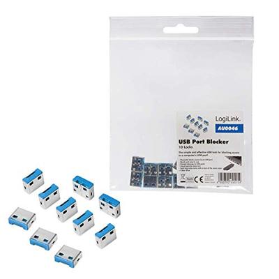 LogiLink USB PORT LOCK USB-A-poortslot Set van 10 stuks Zilver, Blauw Zonder sleutel