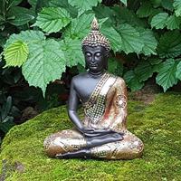 Boeddha in zwart/goud van poly, B21 x D12 x H27 cm. - thumbnail