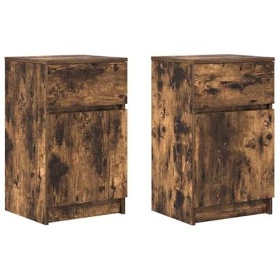 Nachtkastjes 2 st 39x35x65 cm bewerkt hout gerookt eikenkleur