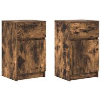 Nachtkastjes 2 st 39x35x65 cm bewerkt hout gerookt eikenkleur - thumbnail