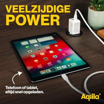 Aqiila W2 USB-oplader 45 W 2x USB-C USB PD Wit Binnen Aqiila W2 USB-oplader 45 W 2x USB-C USB PD Wit Binnen