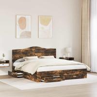 Bedframe met hoofdeinde Gerookt eiken 200 x 200 cm Bewerkt hout - thumbnail