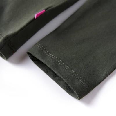 Kindershirt met lange mouwen kattenprint 140 kakikleurig