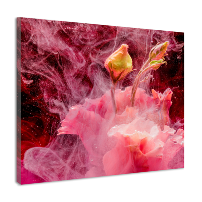 Schilderij - Abstracte bloemknop, roze, geel , 3 maten , premium Print