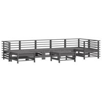 8-delige Loungeset met kussens massief hout grijs - thumbnail