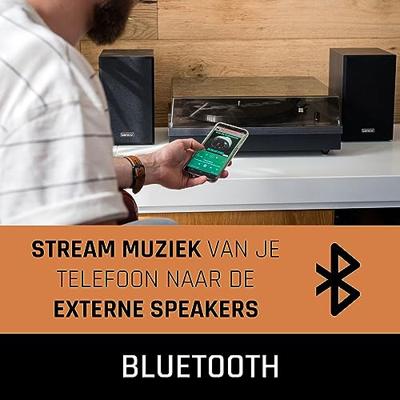 Platenspeler met Bluetooth® en twee externe luidsprekers Zwart
