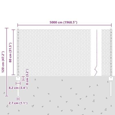 VidaXL Hek met paal zilver 0,8 x 50 m staal