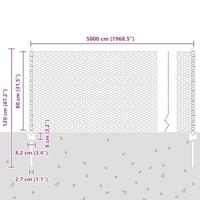 VidaXL Hek met paal zilver 0,8 x 50 m staal - thumbnail