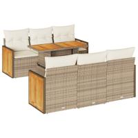 7-delige Loungeset met kussens poly rattan acacia beige - thumbnail
