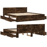 Bedframe met hoofdeinde bewerkt hout gerookt eiken 200x200 cm - thumbnail