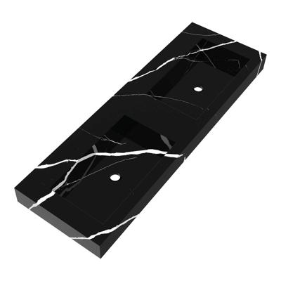 Brauer Coral Wastafel - 140 cm - met 2 Spoelbakken en 0 Kraangaten - Marmerlook Nero Marquina