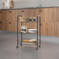 Metaltex Lugano Trolly met Wielen + 3 Manden 41x23x63 cm Zwart/Metaal - thumbnail