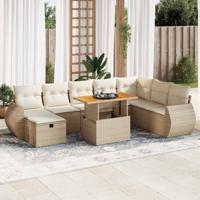9-delige Loungeset met kussens poly rattan acacia beige - thumbnail