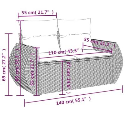 9-delige Loungeset met kussens poly rattan zwart
