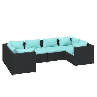 6-delige Loungeset met kussens poly rattan zwart - thumbnail