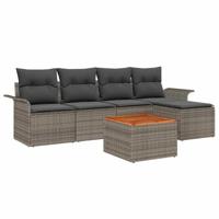 Tuinbankenset met kussen 6 pcs Grijs poly rattan - thumbnail