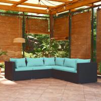5-delige Loungeset met kussens poly rattan zwart - thumbnail