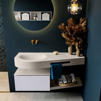 MONDIAZ RIVA 120cm badmeubel onderkast / planchet kleur Cale met 1 lade. Wastafel DULCET links 0 kraangaten kleur Linen. - thumbnail