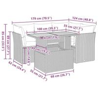 5-delige Loungeset met kussens poly rattan grijs - thumbnail