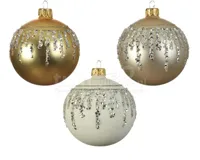 Kerstbal Glas Glitter Lines Ø8cm Assorti 1st - thumbnail