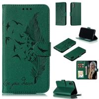 Feather patroon Litchi textuur horizontale Flip lederen draagtas met portemonnee & houder & kaartsleuven voor iPhone XS/X (groen) - thumbnail