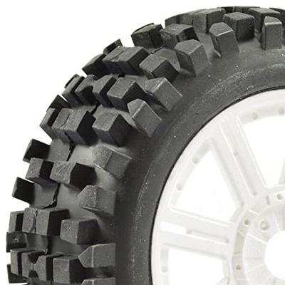 Fastrax Rock Block banden op witte 8-Spaaks velgen voor 1/8 buggy