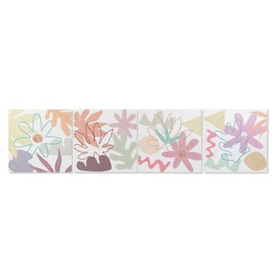 Canvas DKD Home Decor Blommor (60 x 1,8 x 60 cm) (4 Stuks)