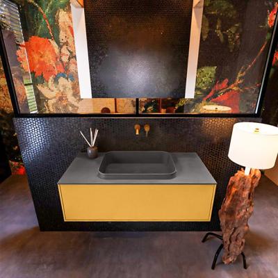 Badkamermeubelset Mondiaz Erin 100 cm met 1 Lade met RIDGE Wastafel Midden Dark grey Zonder Kraangaten Greeploos Mat Ocher