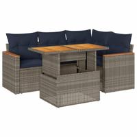 5-delige Loungeset met kussens poly rattan grijs - thumbnail