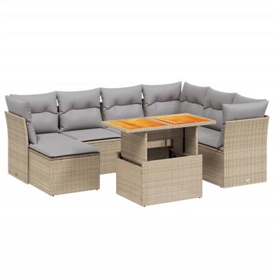 8-delige Loungeset met kussens poly rattan beige