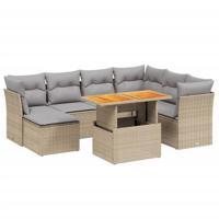 8-delige Loungeset met kussens poly rattan beige - thumbnail