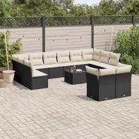 13-delige Loungeset met kussens poly rattan zwart - thumbnail