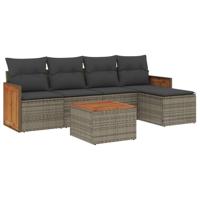 6-delige Loungeset met kussens poly rattan grijs - thumbnail