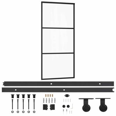 Schuifdeur met beslag 90x205 cm aluminium en ESG-glas