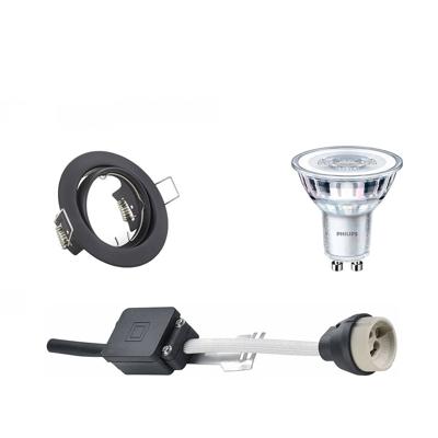 LED Spot Set - GU10 Fitting - Inbouw Rond - Mat Zwart - Kantelbaar Ø83mm - Philips - CorePro 827 36D - 3W - Warm Wit 2700K - Dimbaar