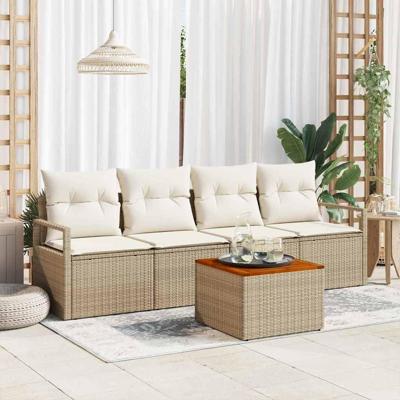 Tuinbankenset met opslag 5 pcs Beige en Crème poly rattan