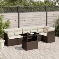 7-delige Loungeset met kussens poly rattan bruin - thumbnail