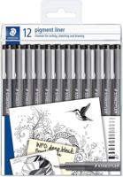 Fineliner Staedtler Pigment 308 zwart set à 12 breedtes - thumbnail