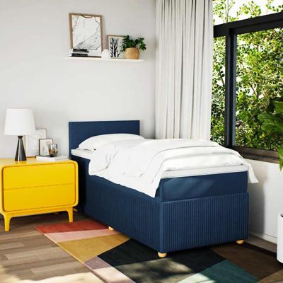 Boxspring met matras stof blauw 90x190 cm - thumbnail