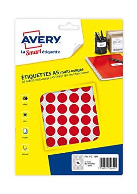 Etiket Avery A5 papier rond 15mm ROOD 960 stuks 96 per vel