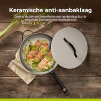 BE Living Hapjespan met deksel ø 28 cm - keramische anti-aanbaklaag - PFAS-vrij - geschikt voor alle warmtebronnen - wit - thumbnail