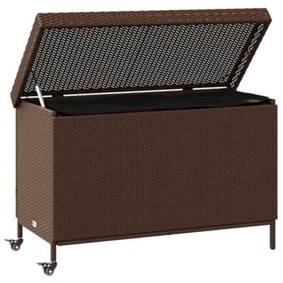 Tuinbox met wielen 110x55x73 cm poly rattan bruin Tuinbox met wielen 110x55x73 cm poly rattan bruin